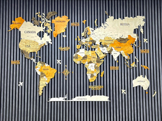 3D Dekorativ Taxta Dünya Xəritəsi