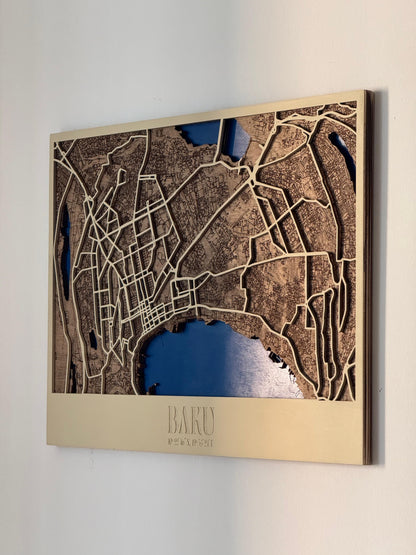 Bakı Silueti — Taxtadan hazırlanmış 3D şəhər xəritəsi